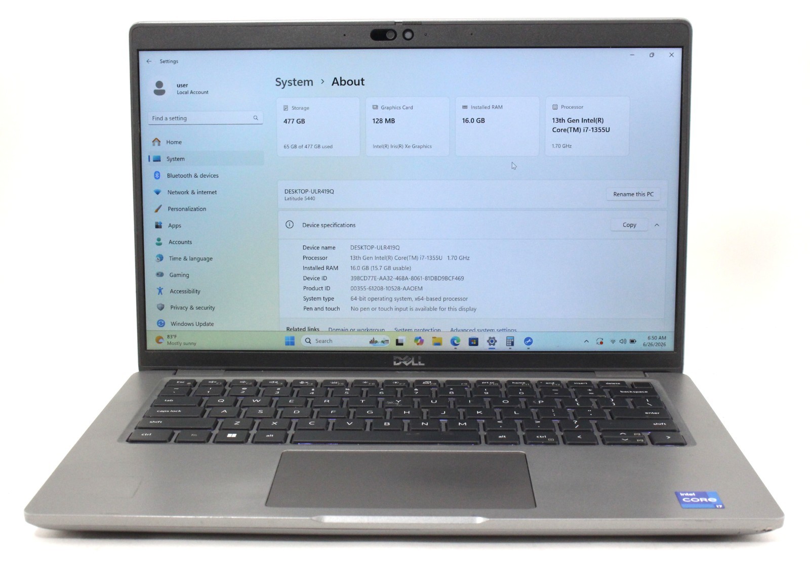 Dell Latitude 5440 14″ 512GB SSD 16GB RAM Win 11 Pro 1.7GHz i7-1355U; 6184138