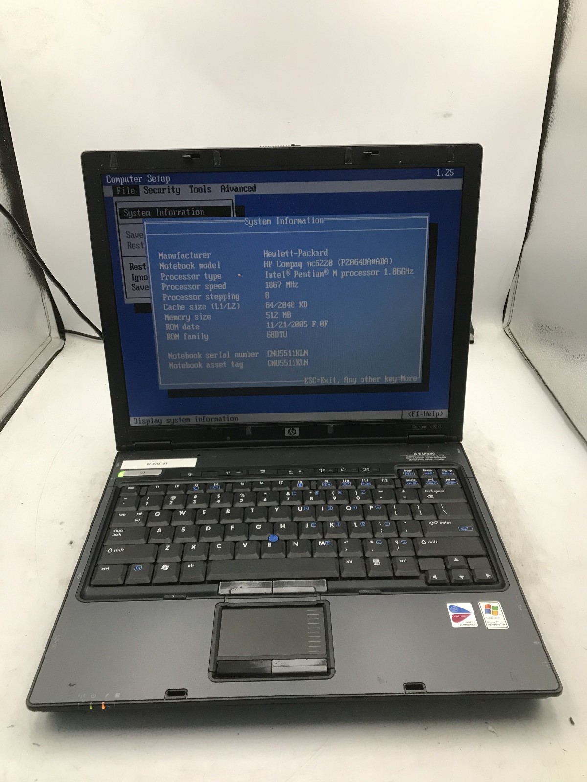 HP COMPAQ NC6220 – BOOTS TO BIOS – INTEL PENTIUM M – 512MB RAM – READ DESC – BB!