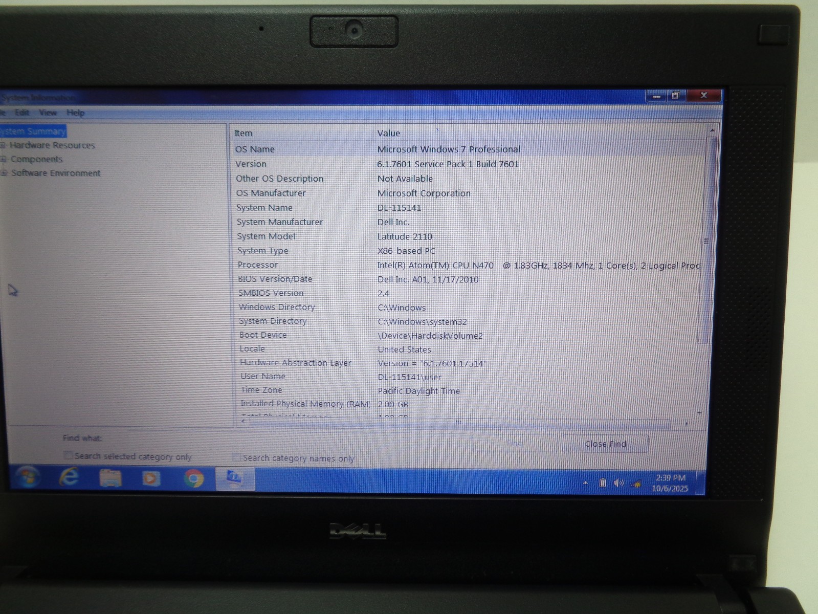 Dell Latitude 2110 10.1″ Laptop Intel Atom N470 1.83GHz 2GB RAM Window 7 Pro