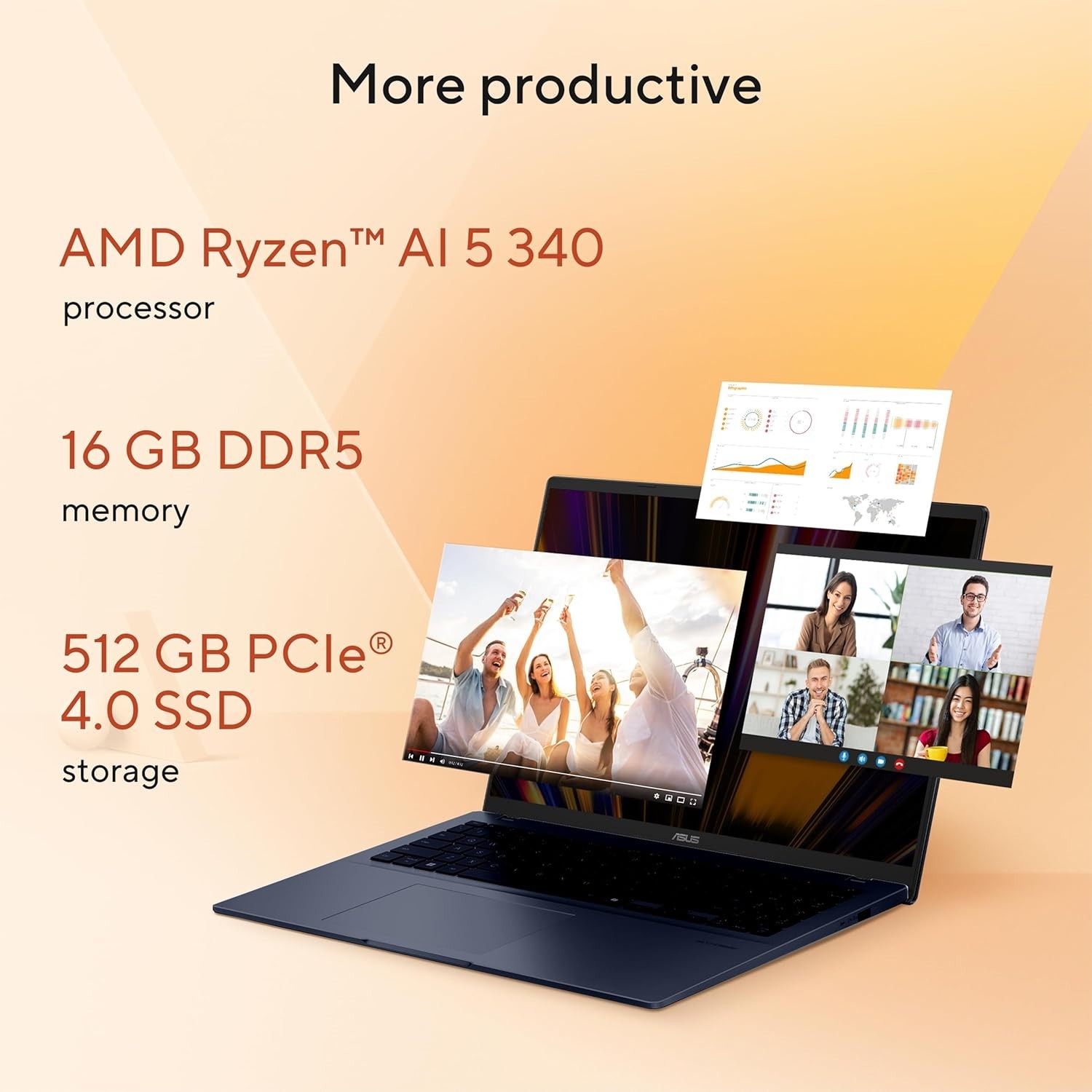 ASUS Vivobook 16 Laptop, Copilot+ PC, 16” WUXGA 60Hz Display, AMD M1607KA-DS54