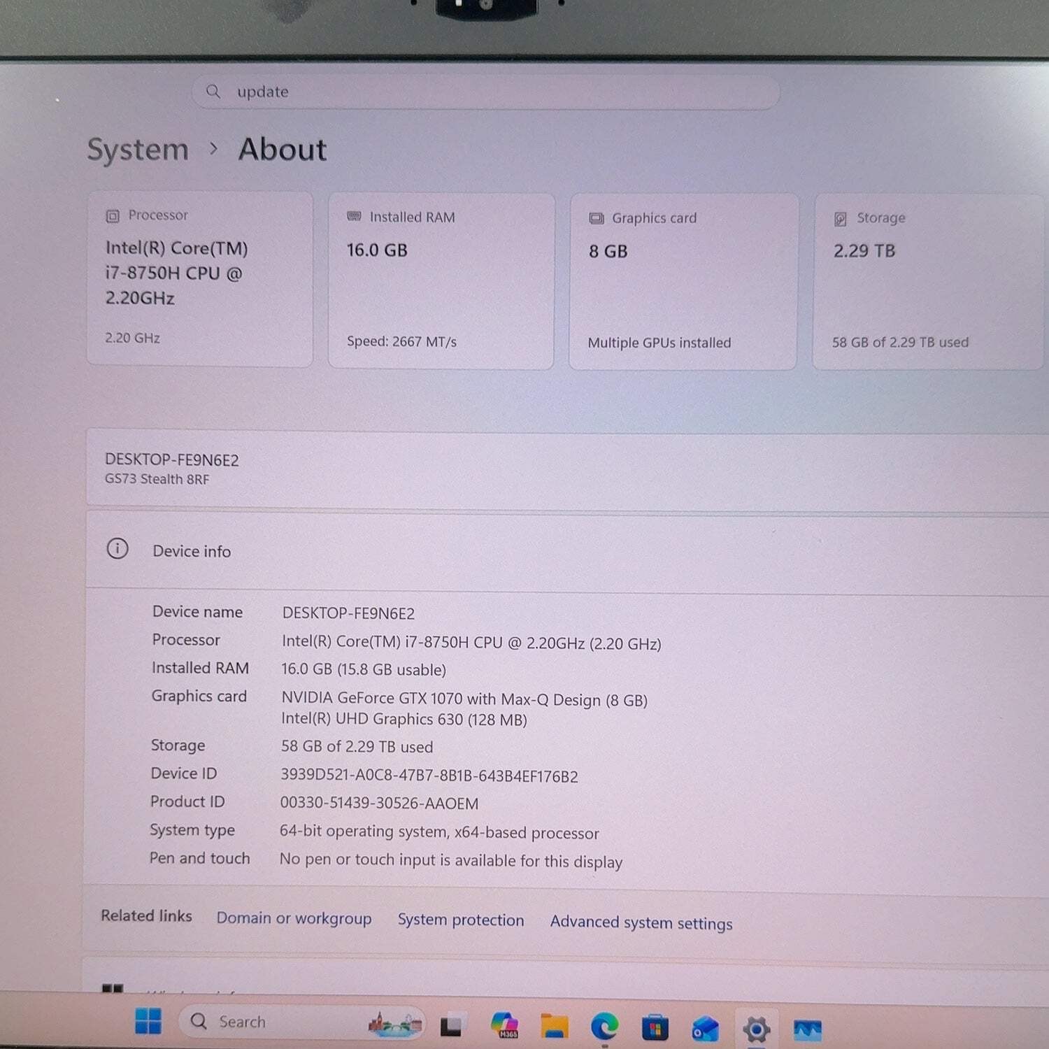 MSI Stealth GS73 17.3″ i7-8750H 16GB RAM 2TB HDD GeForce GTX 1070 Max-Q READ