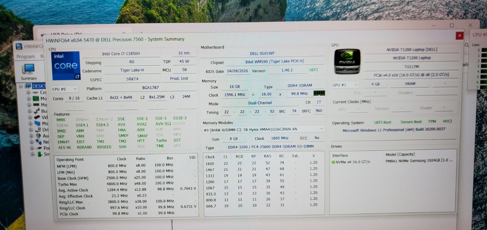 Dell Precision 7560 Laptop Intel Core i7-11th Gen 16GB RAM 1TB SSD W11P