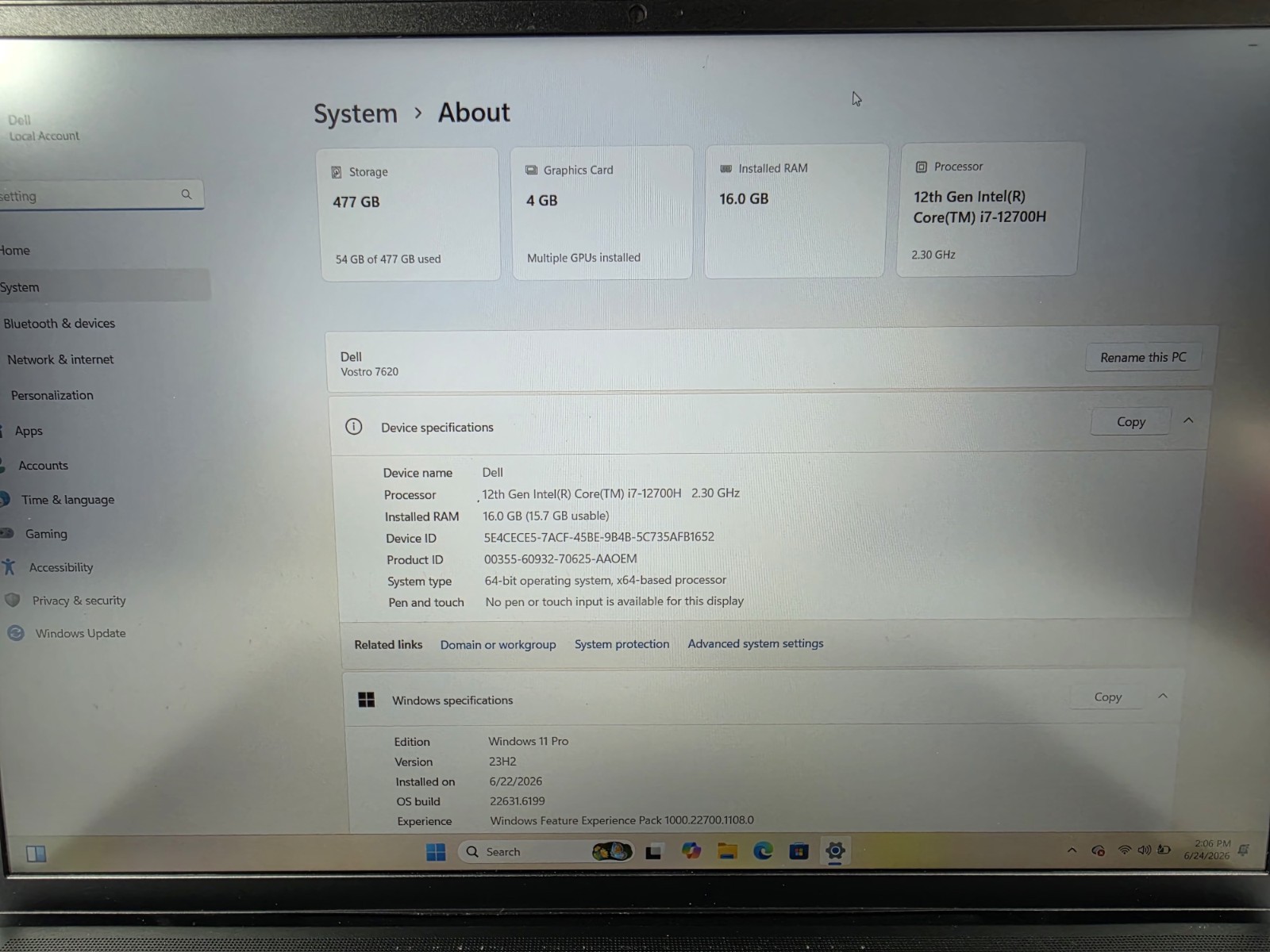 DELL Vostro 7620 i7-12700H 16GB 512GB Nvidia GeForce RTX 3050 Ti Windows 11