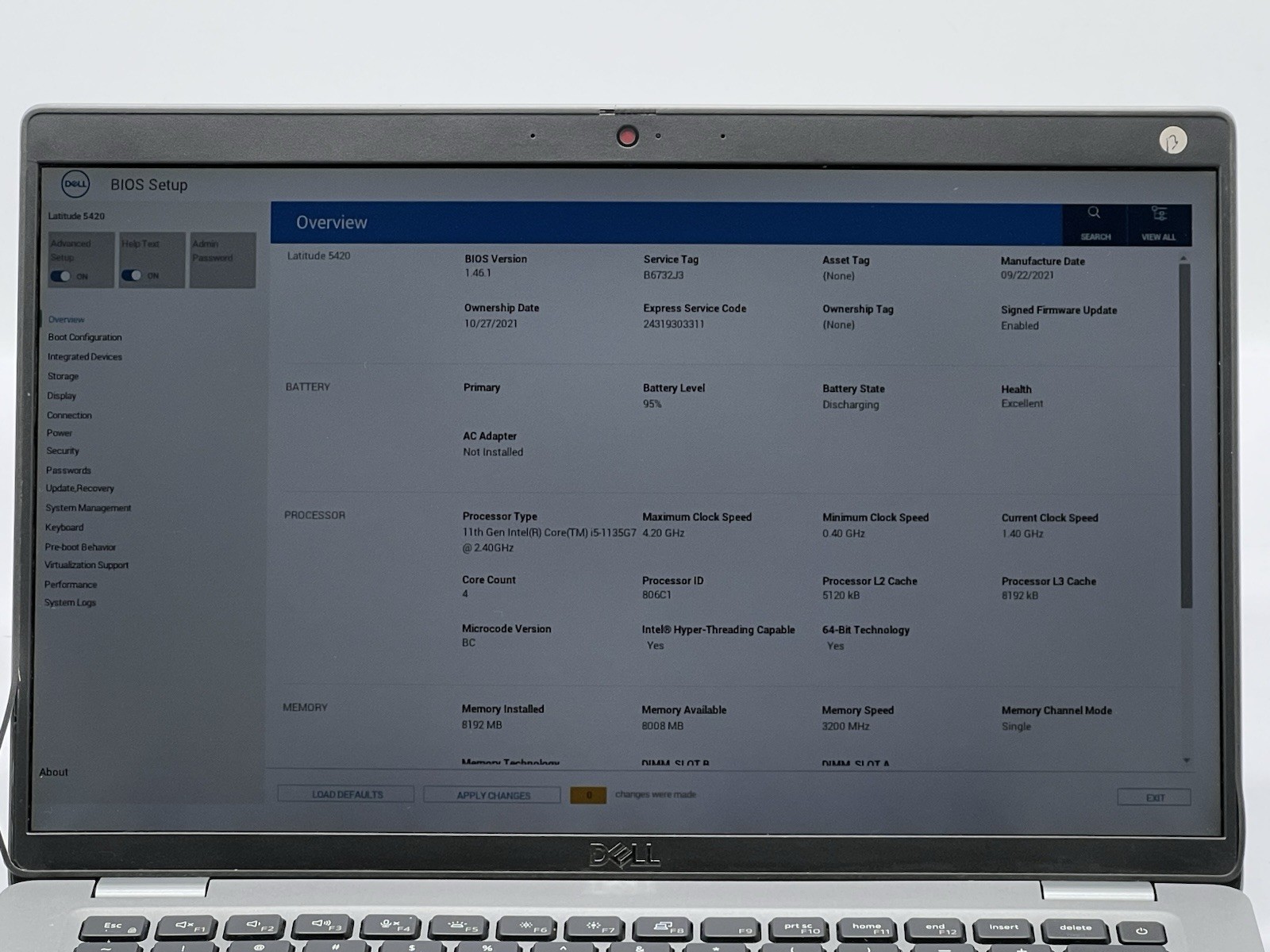 Dell Latitude 5420, i5-1135G7, @ 2.40GHz, 8GB RAM, 256GB NVMe-No OS/Charger