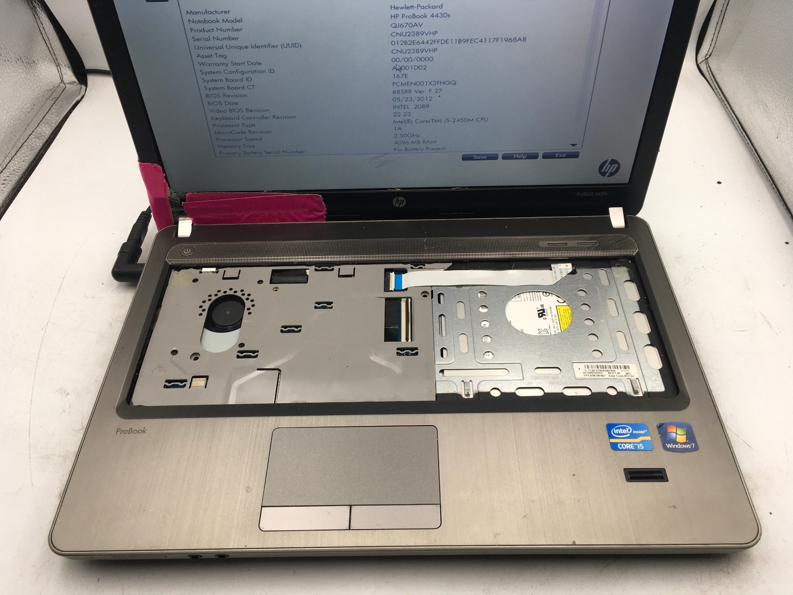HP PROBOOK 4430S – BOOTS TO BIOS – INTEL I5 2450M – NO RAM – NO OS – READ – BB!!
