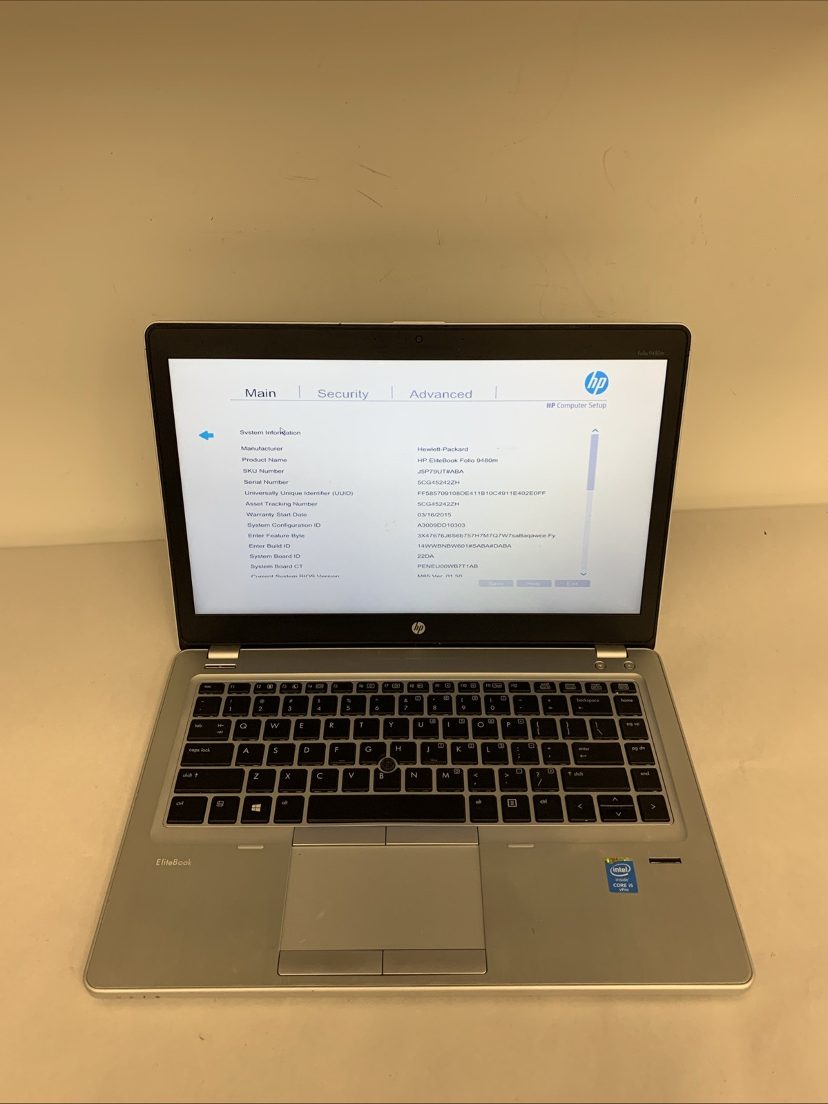 HP EliteBook Folio 9480m i5-4310U 8GB RAM NO HDD | Boot To Bios
