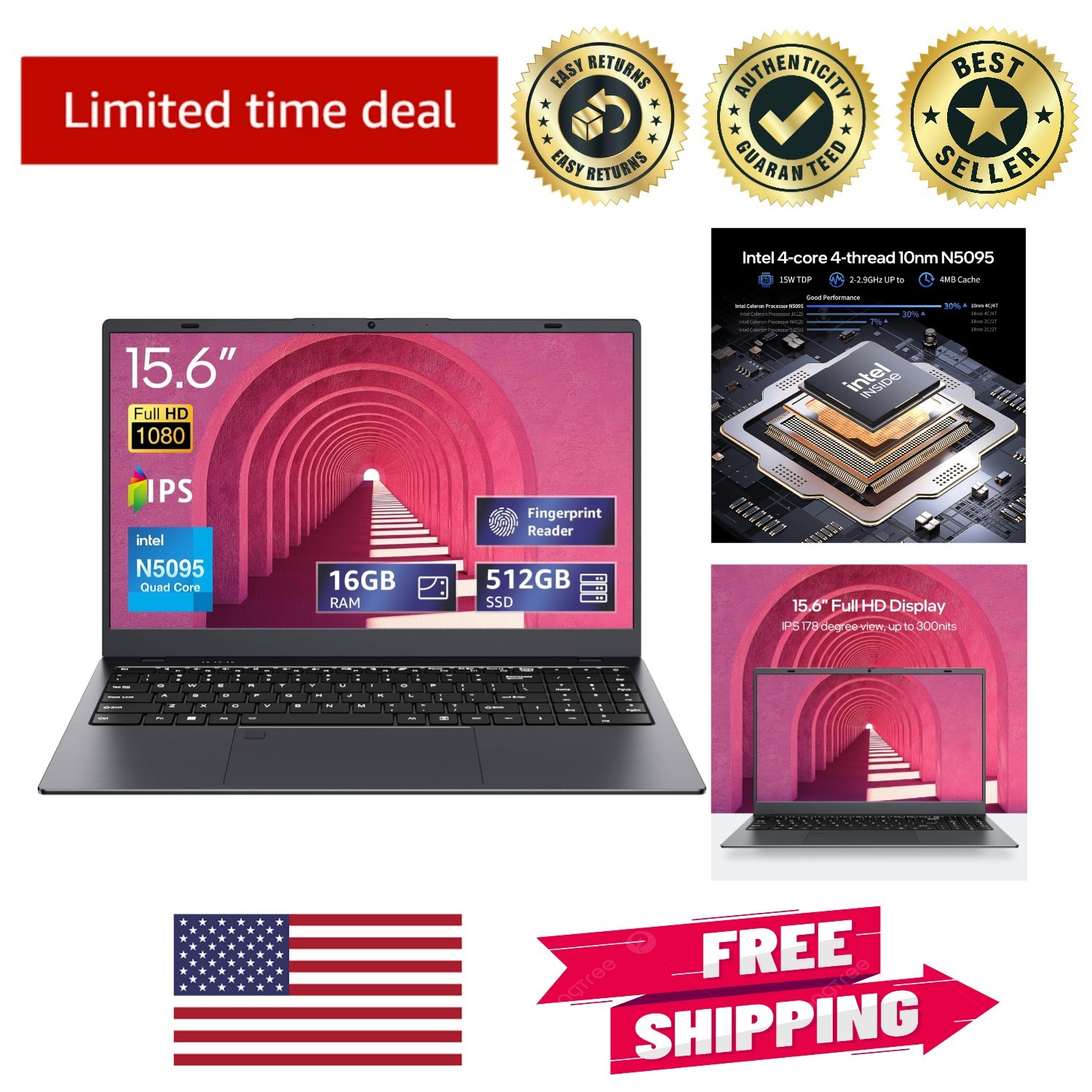High-Performance 15.6-inch Laptop – 16GB RAM, 512GB SSD, & Fingerprint Unlock