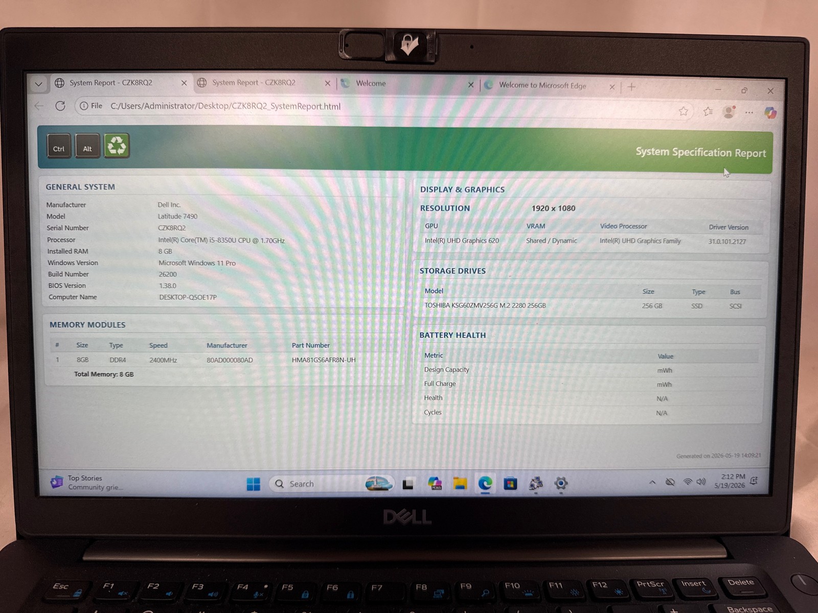 Dell Latitude 7490 Intel Core i5-8350U 8 GB 256GB SSD 14″