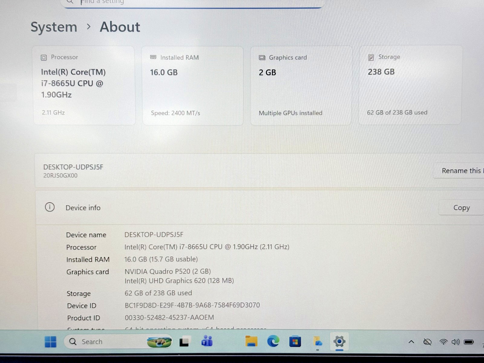 Lenovo ThinkPad P43s Intel i7-8th Gen 1.90GHz 16GB RAM 256GB SSD Windows 11 Pro*