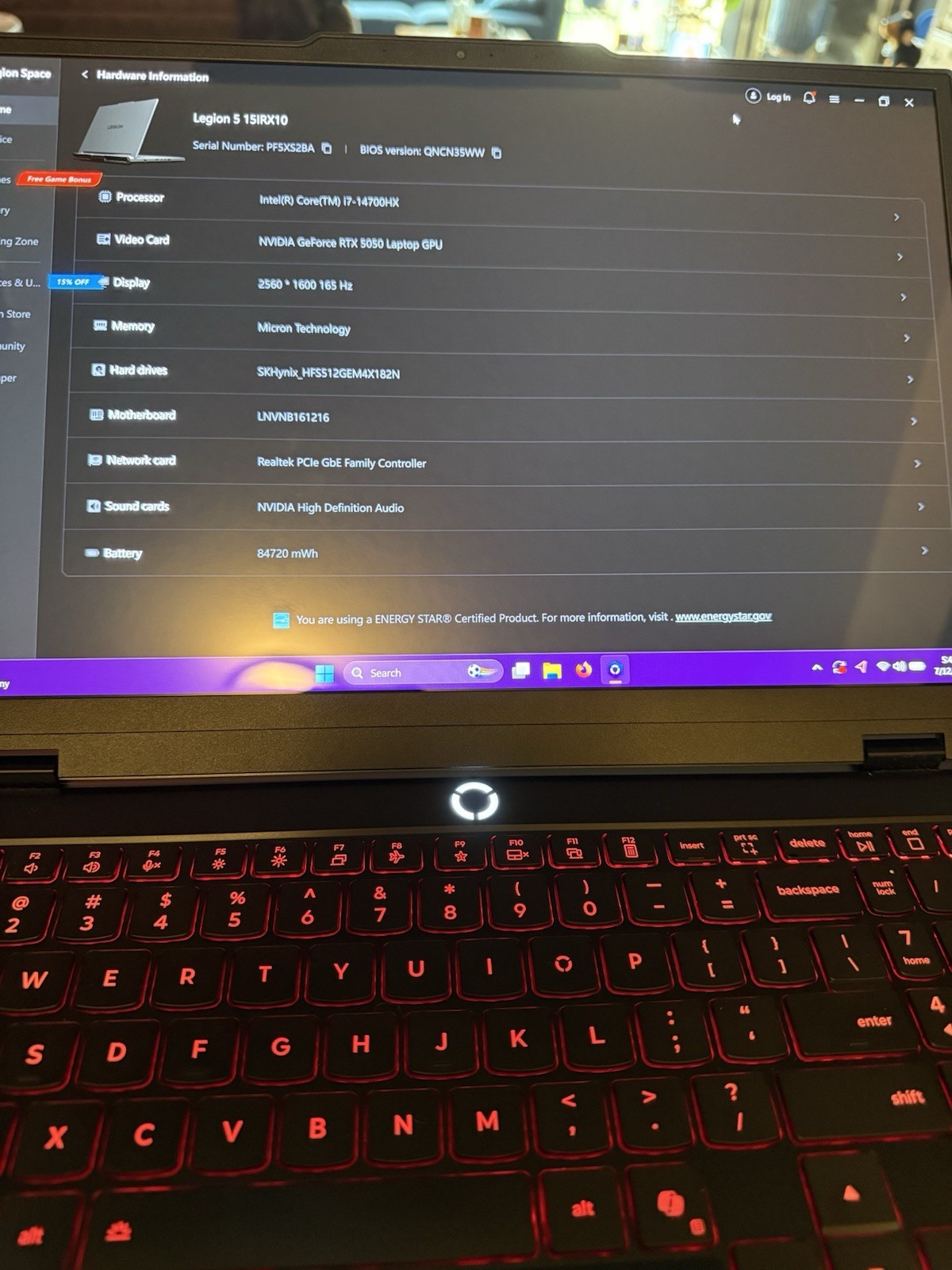 Lenovo Legion 5i 15.1″ i7-14700HX 16GB 512GB SSD RTX 5050 OLED w/ extra ssd+ram