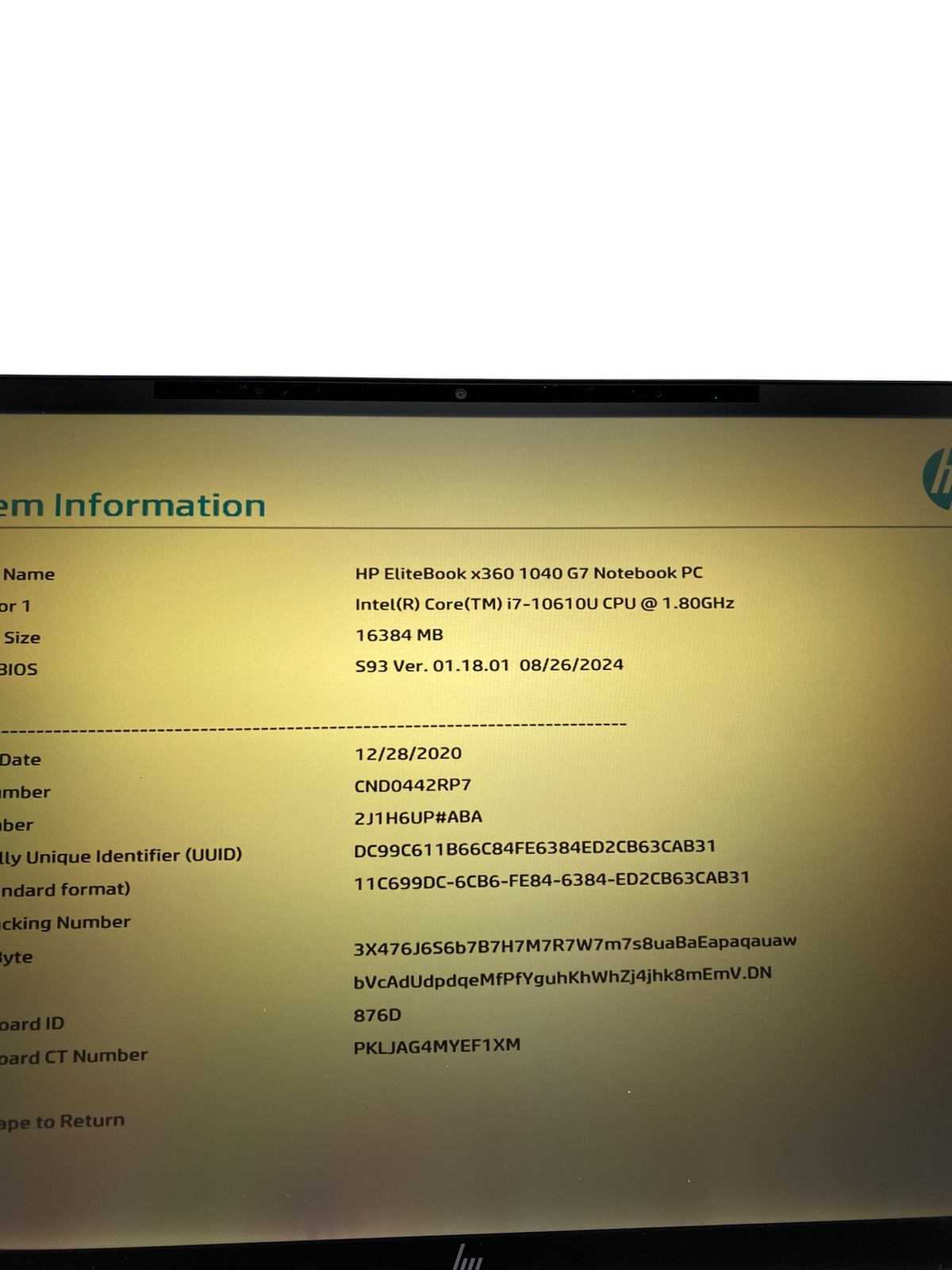 HP Elitebook X360 1040 G7 14″ i7-10610U 1.8GHz 16GB RAM NO SSD – Grade D