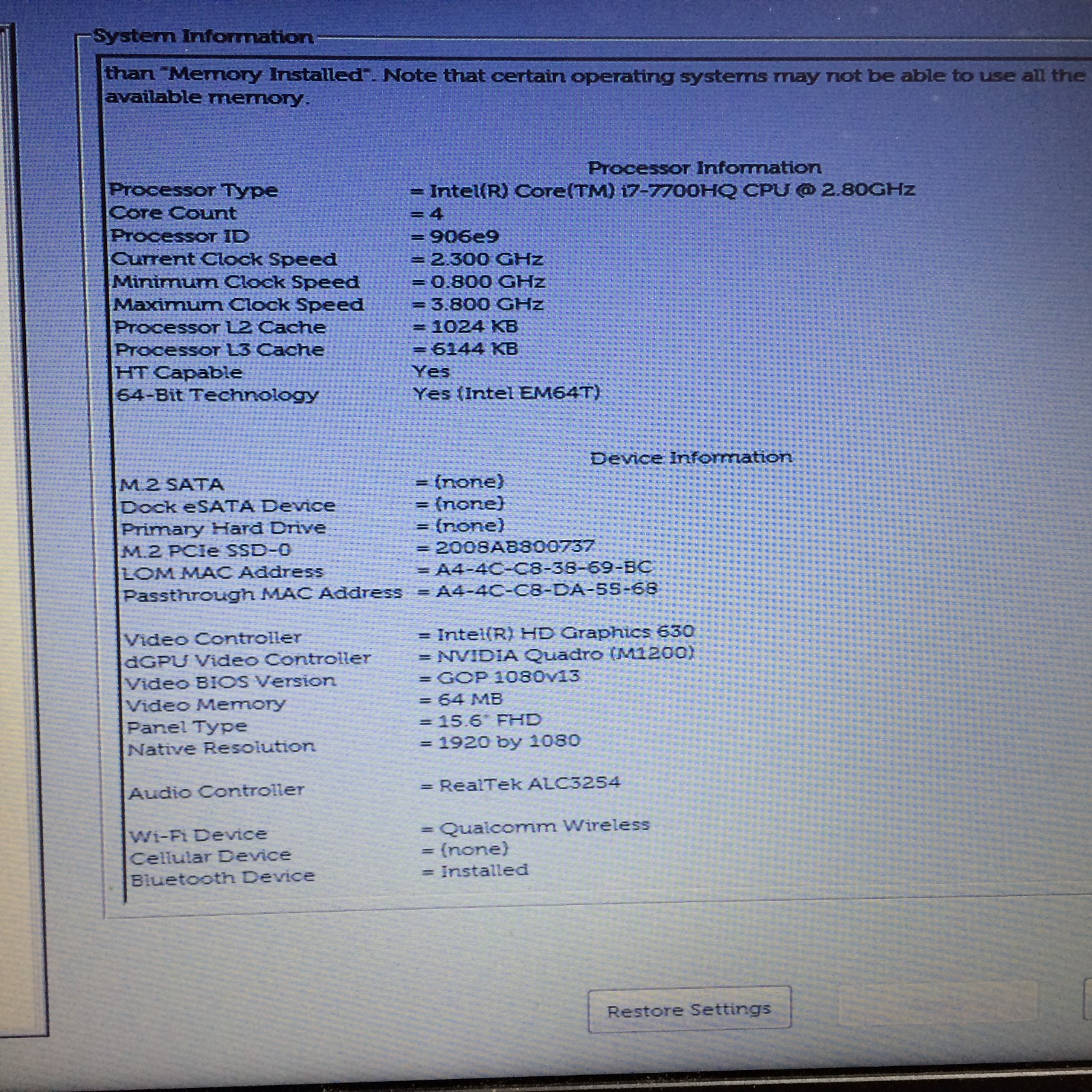 DELL Precision 7520 15.6″ Four CORE i7-7700HQ 2.80 GHz 16 GB 256 SSD