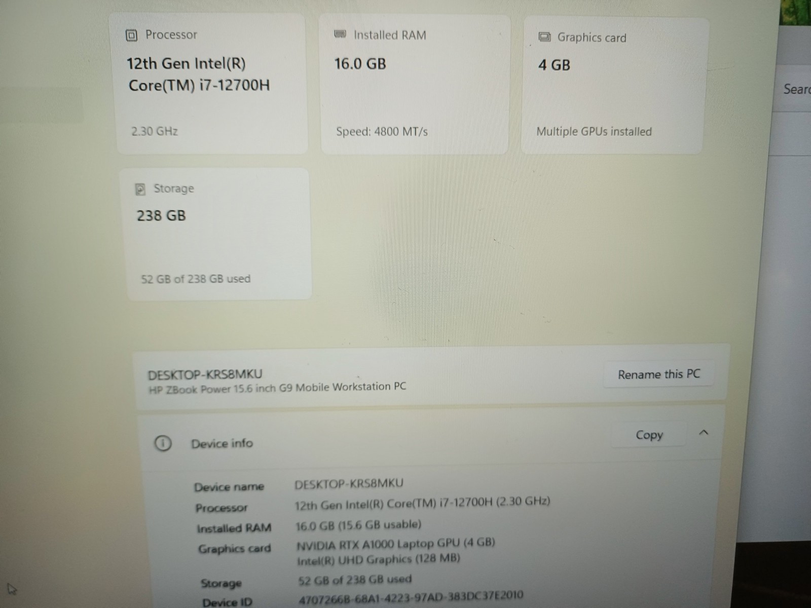 G9 Hp Zenbook 12700H A1000GPU 16Gb Memory. 256 Ssd