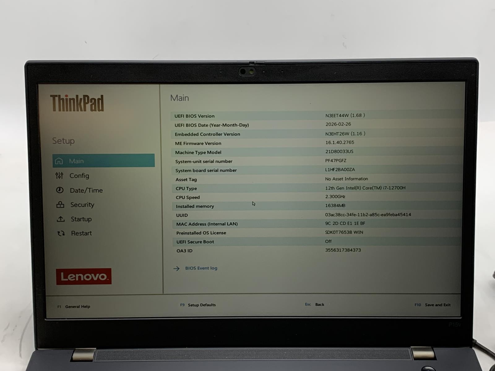 Lenovo Thinkpad P15v Gen 3 i7-12700H 512GB SSD 16GB DDR5 NVIDIA T600 W11P