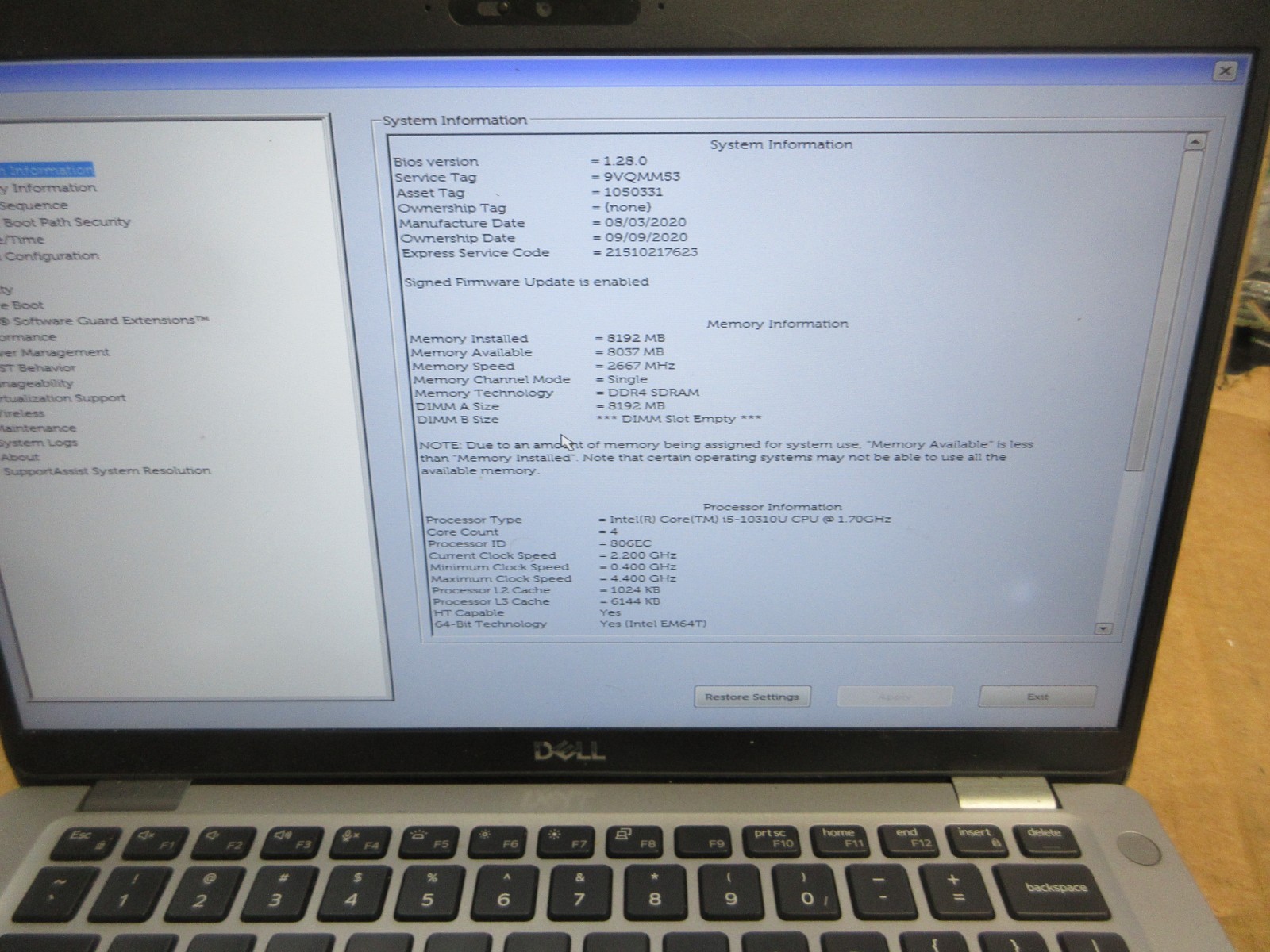 Dell Latitude 5410 14” i5-10310U 1.7GHZ WIFI GD BATT REBUILD