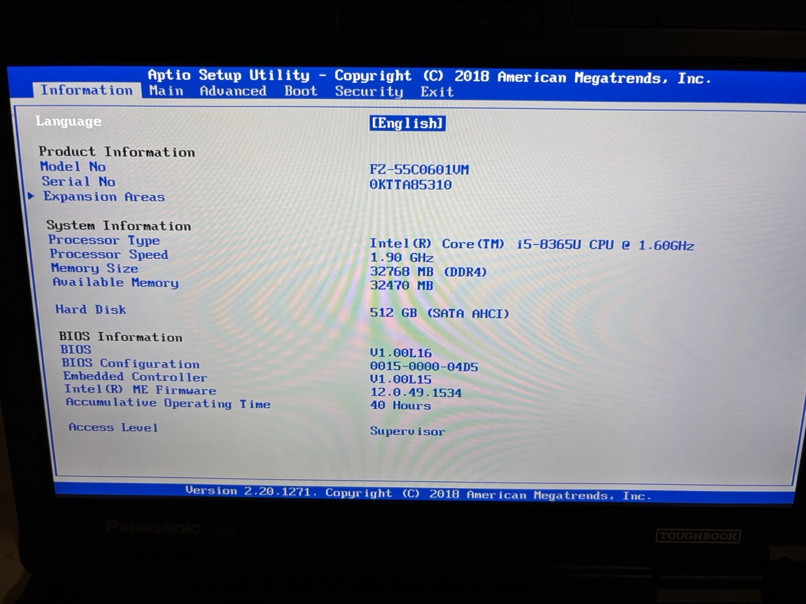 Panasonic Toughbook FZ-55 14″ Intel i5-8365U, 32GB DDR4. Win11Pro, Touch