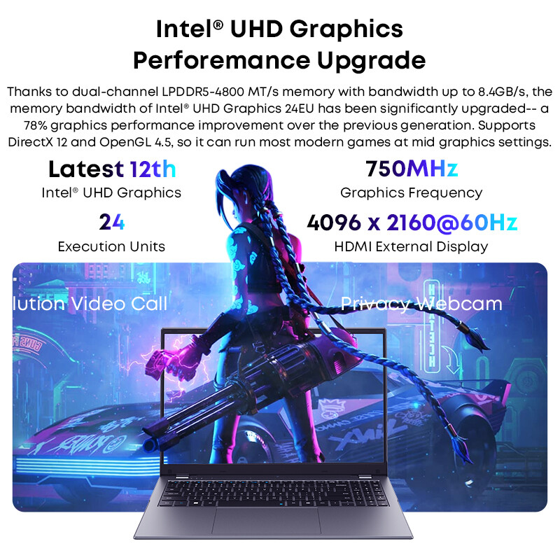 CHUWI 15.6in Laptop GemiBook Plus NOTEBOOK COMPUTER Intel N100 8GB 256GB WIN 11