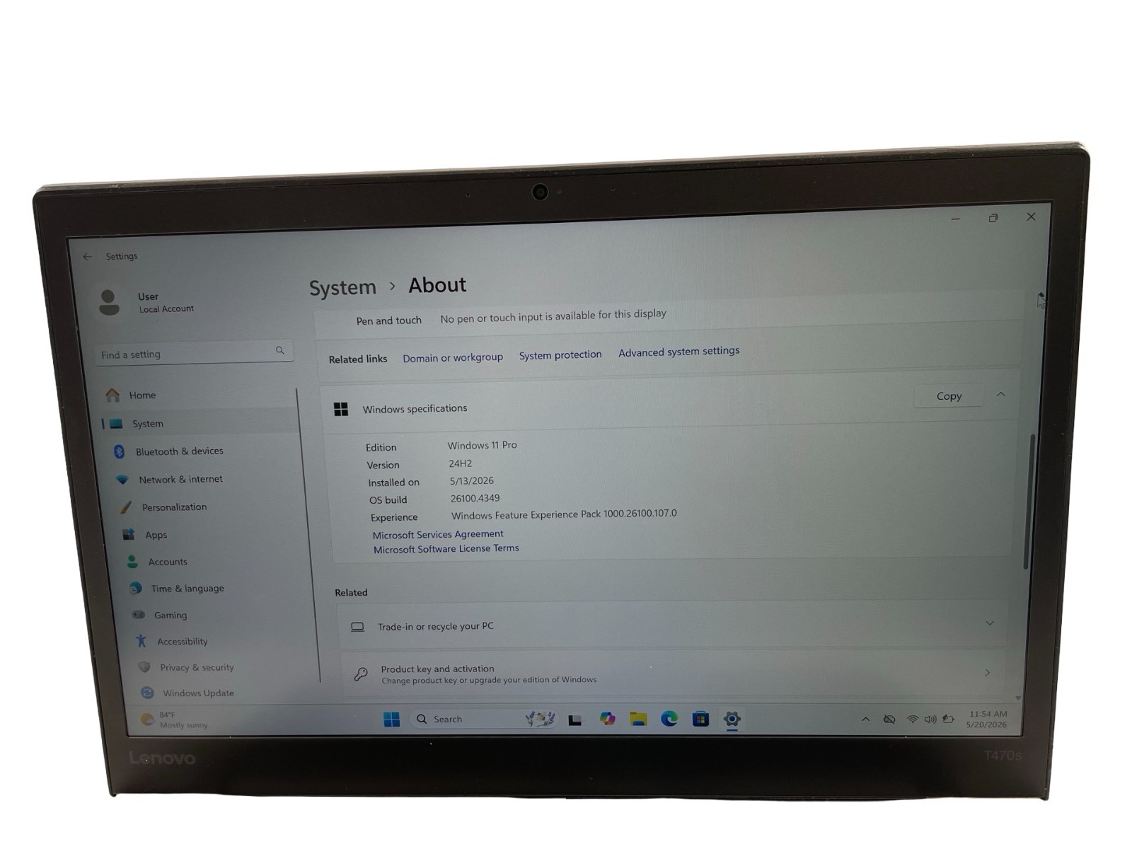 Lenovo ThinkPad T470s 14″ i7-7600U@2.80GHz 12GB RAM 500GB NVMe Win.11 Pro-No AC