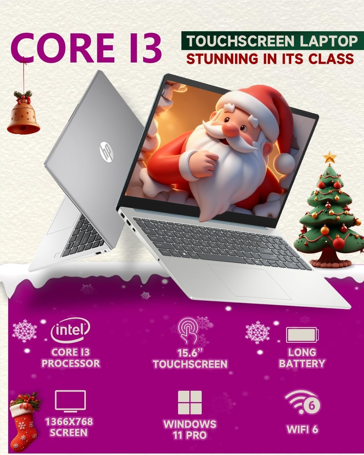 2025 HP 15.6″ Touchscreen Laptop, Intel i3-1315U, 64GB + 2TB, Win11 Pro, Silver