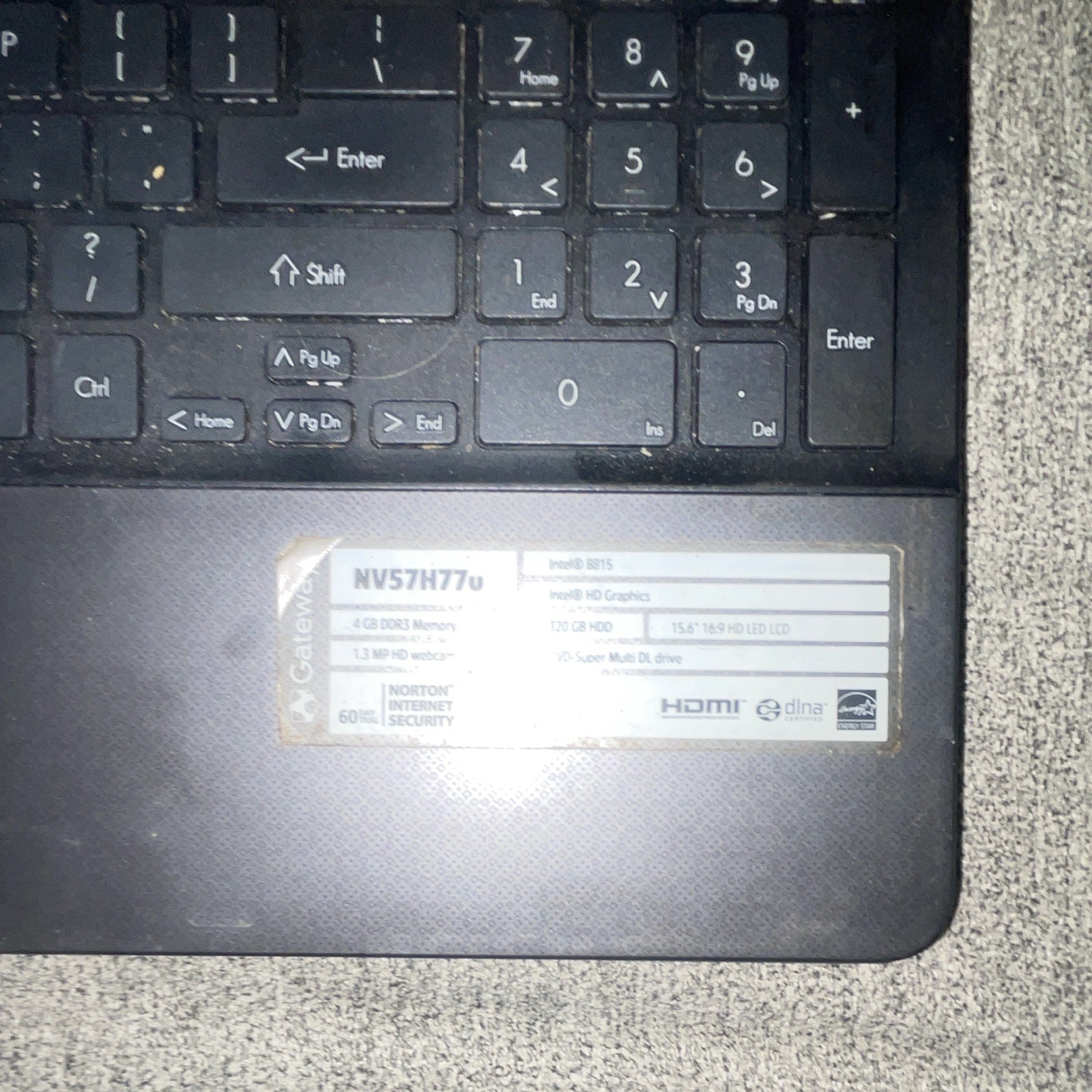 UNTESTED Gateway NV57H77u 15.6″ Laptop i3 2.10GHz 4GB RAM 500GB HDD Win 7