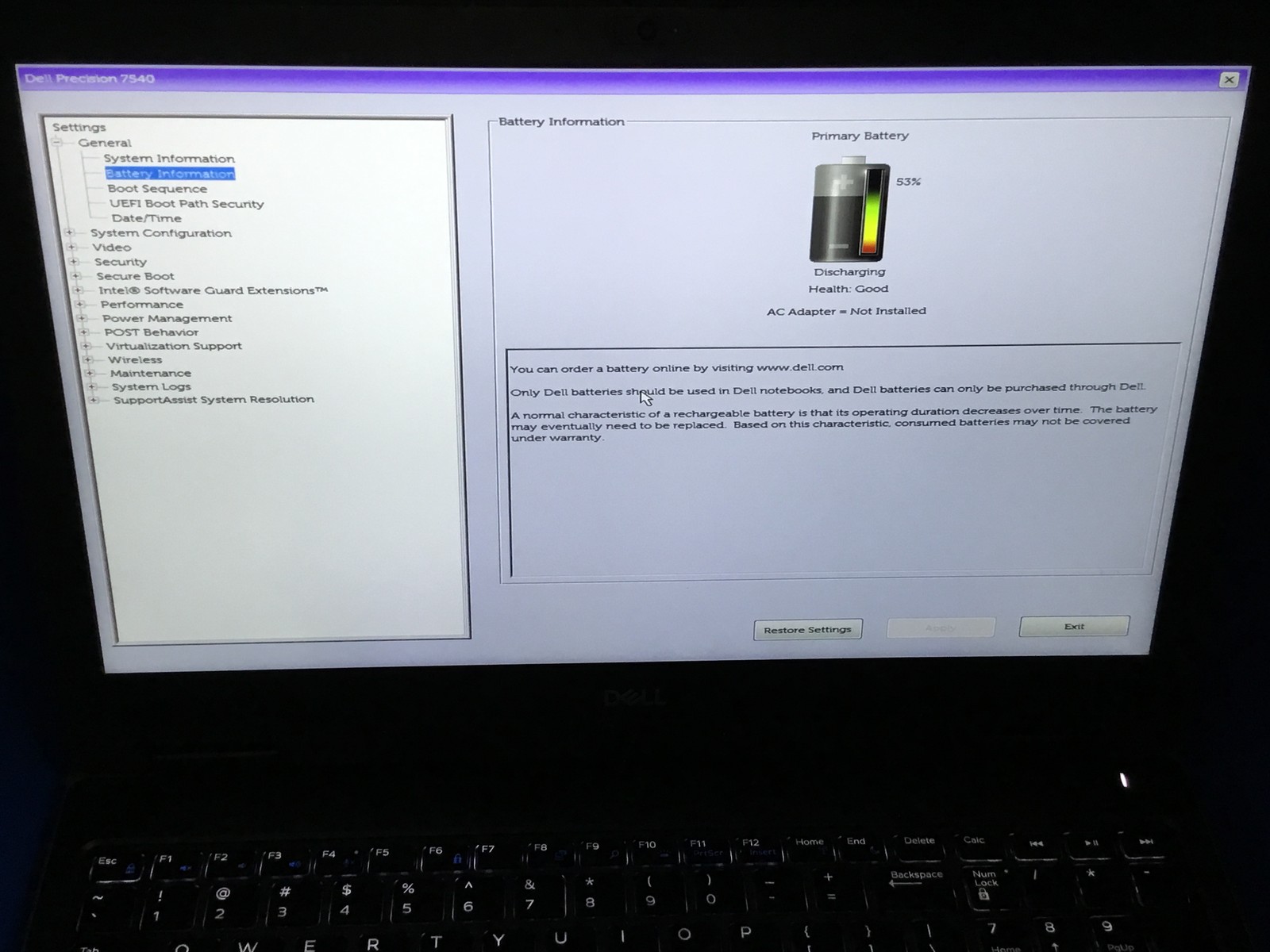 Dell Precision 7540 15.6″ Laptop I7-9850H@2.60 32GB RAM 250GB SSD BT CAM FHD