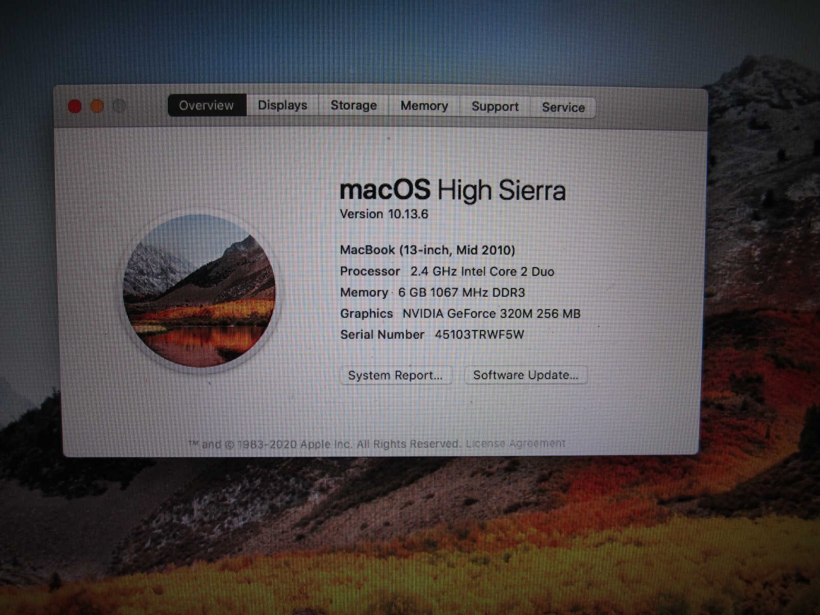 MacBook 13 inch Mid 2010 6GB RAM 250GB HD SuperDrive OSX 10.13 High Sierra