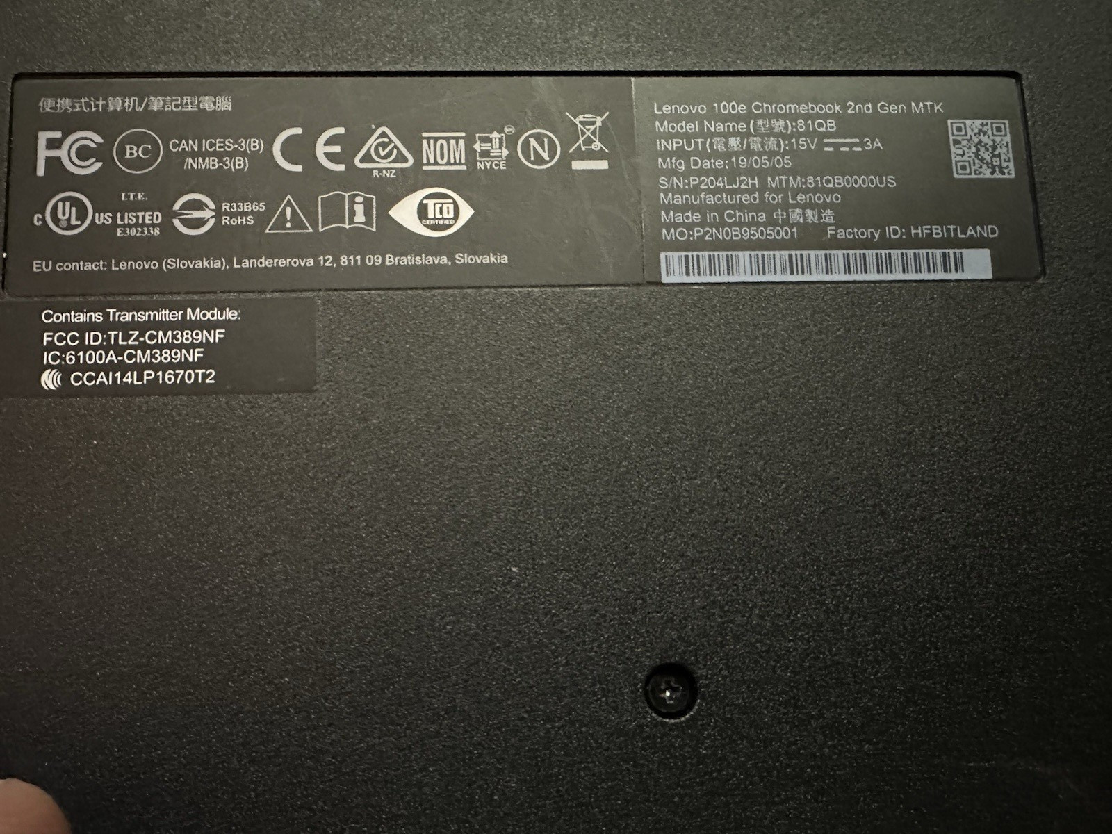 Lenovo Chromebook 100e 2nd Gen MTK 2019