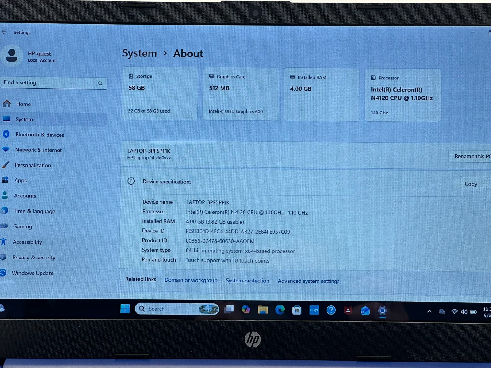 HP Laptop 14-dq0050nr | Intel Celeron N4120 | 4GB RAM | 64GB SSD | Touch