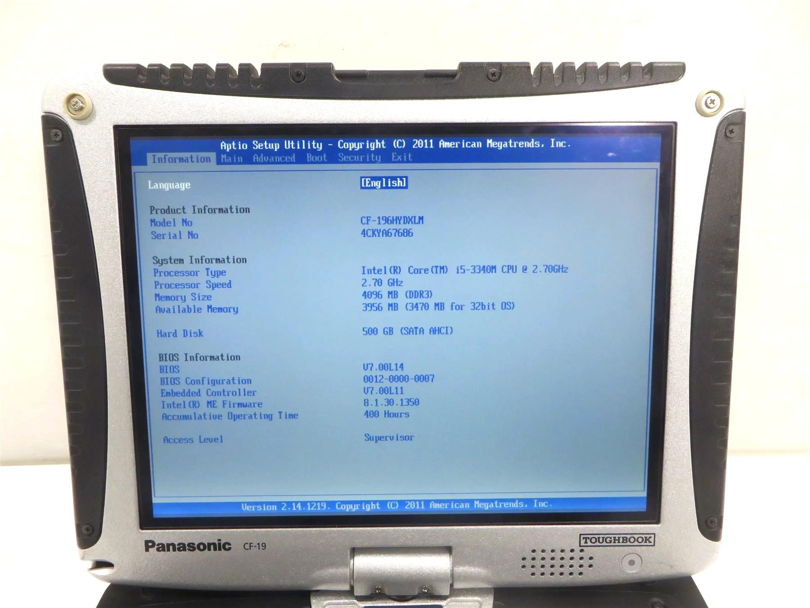MK7 Panasonic CF-19 Core i5-3340M 2.7GHz 4GB DDR3 500GB HD – No Windows