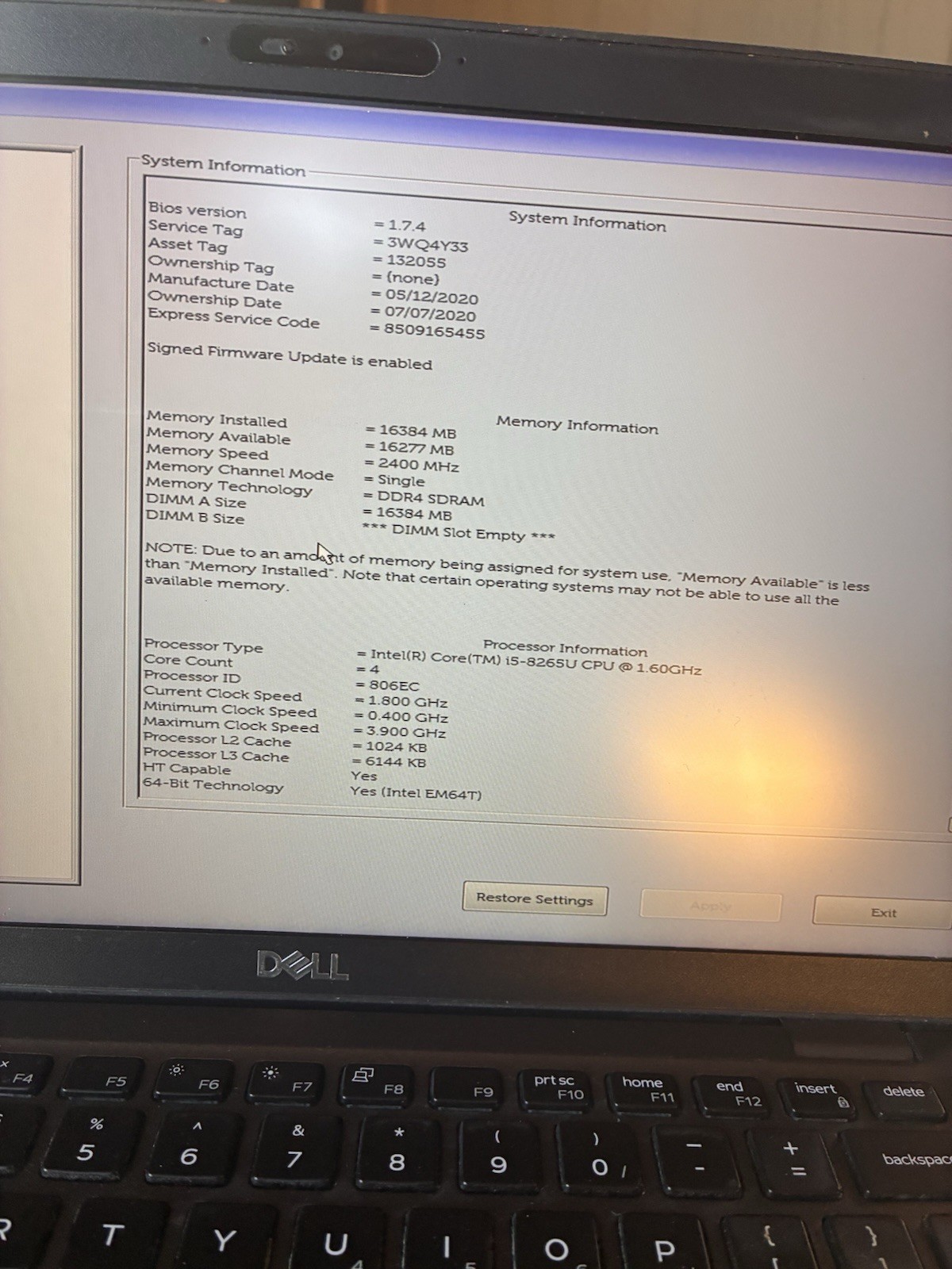 Dell Latitude 5400 i5-8250U 1.60 GHz 0GB RAM No SSD Read