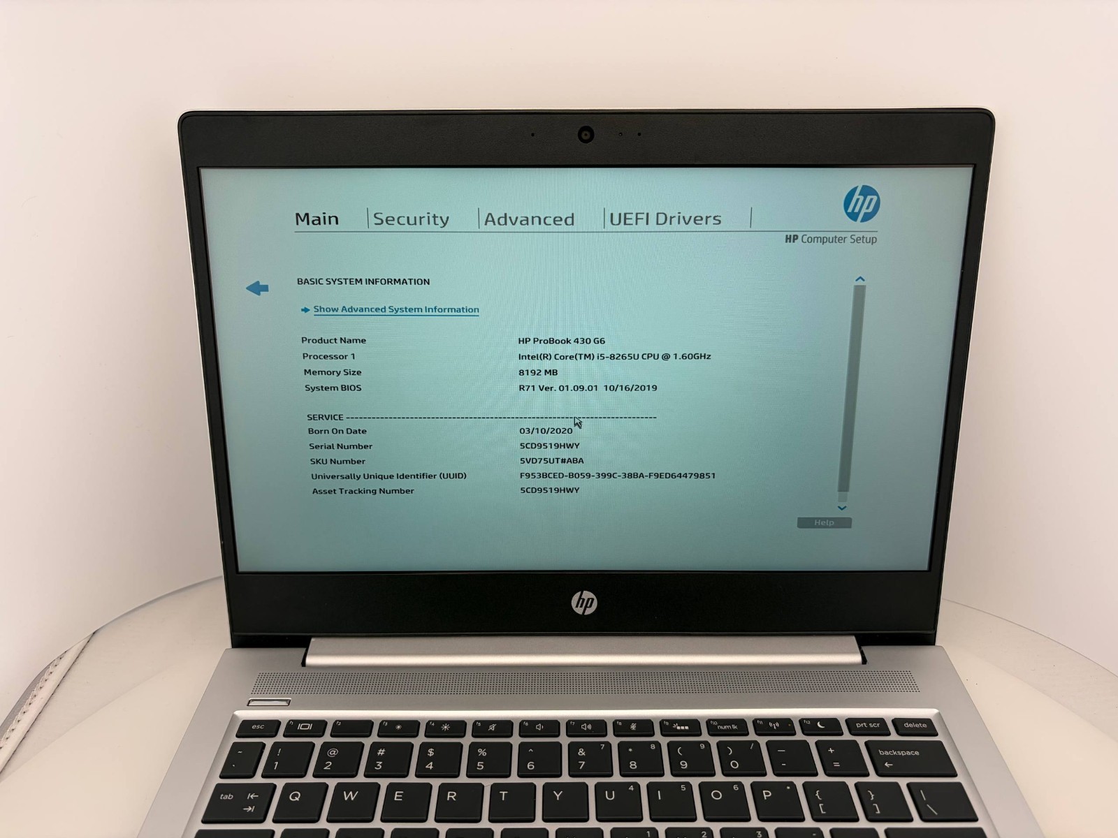 HP ProBook 430 G6 13″Core i5-8265U@1.6GHz 8GB RAM 256GB SSD Win 11Pro Excellent