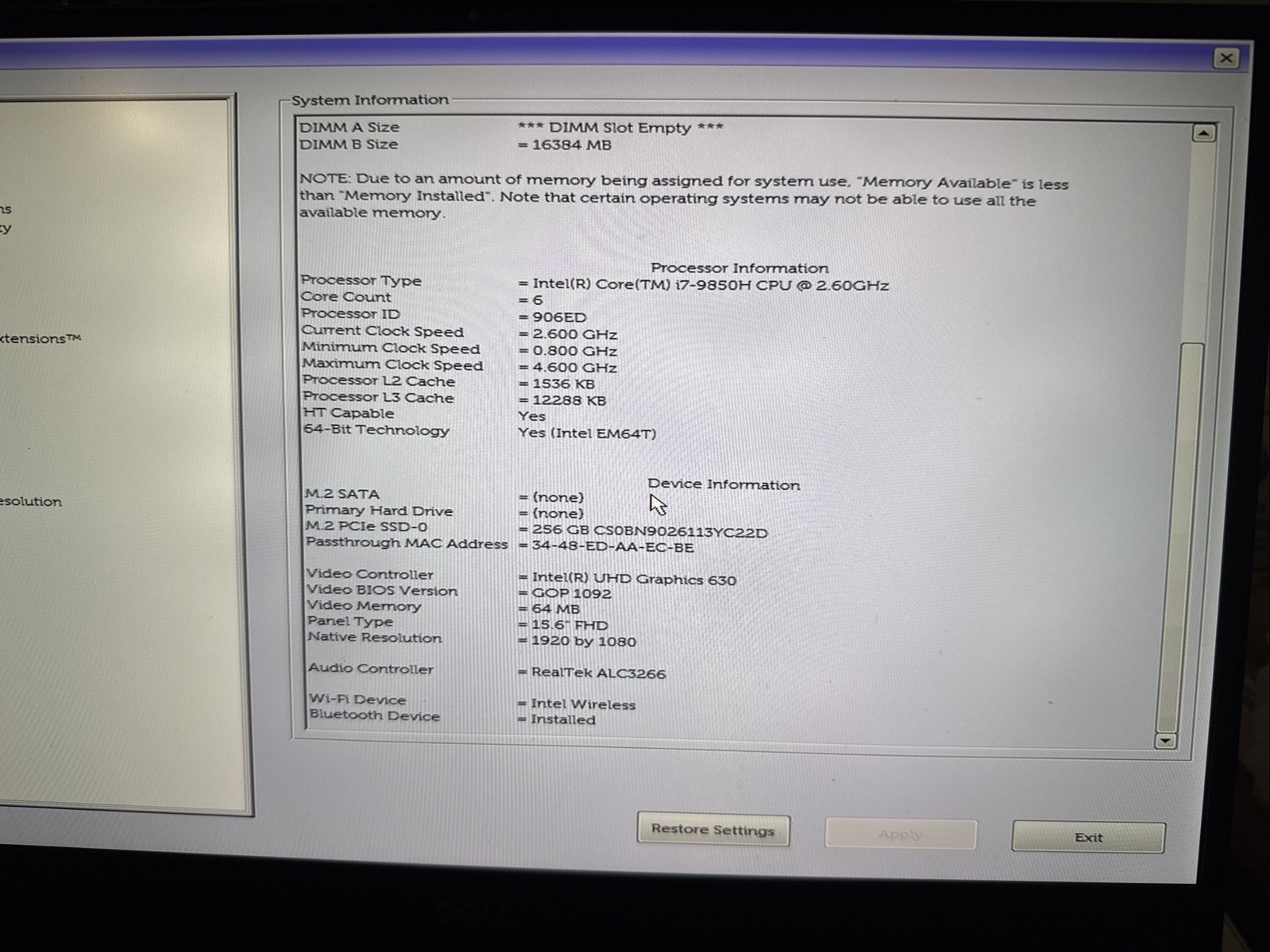 Dell Precision 5540 16GB RAM 256GB SSD