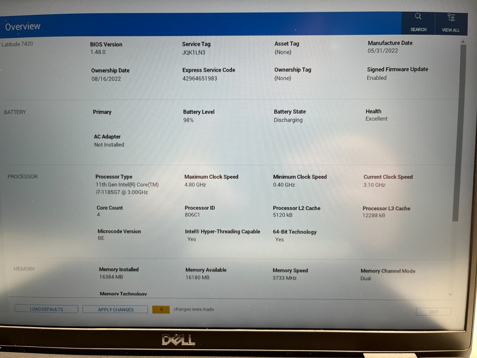 Dell Latitude 7420 14″ FHD i7 1185G7 3.00GHZ 16GB Ram 512GB NVMe SSD Win 11 Pro
