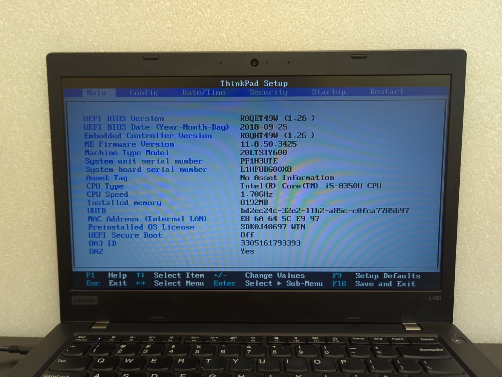 Lenovo ThinkPad L480 | Core i5-8350U vPro | NO RAM | NO SSD | BIOS Tested