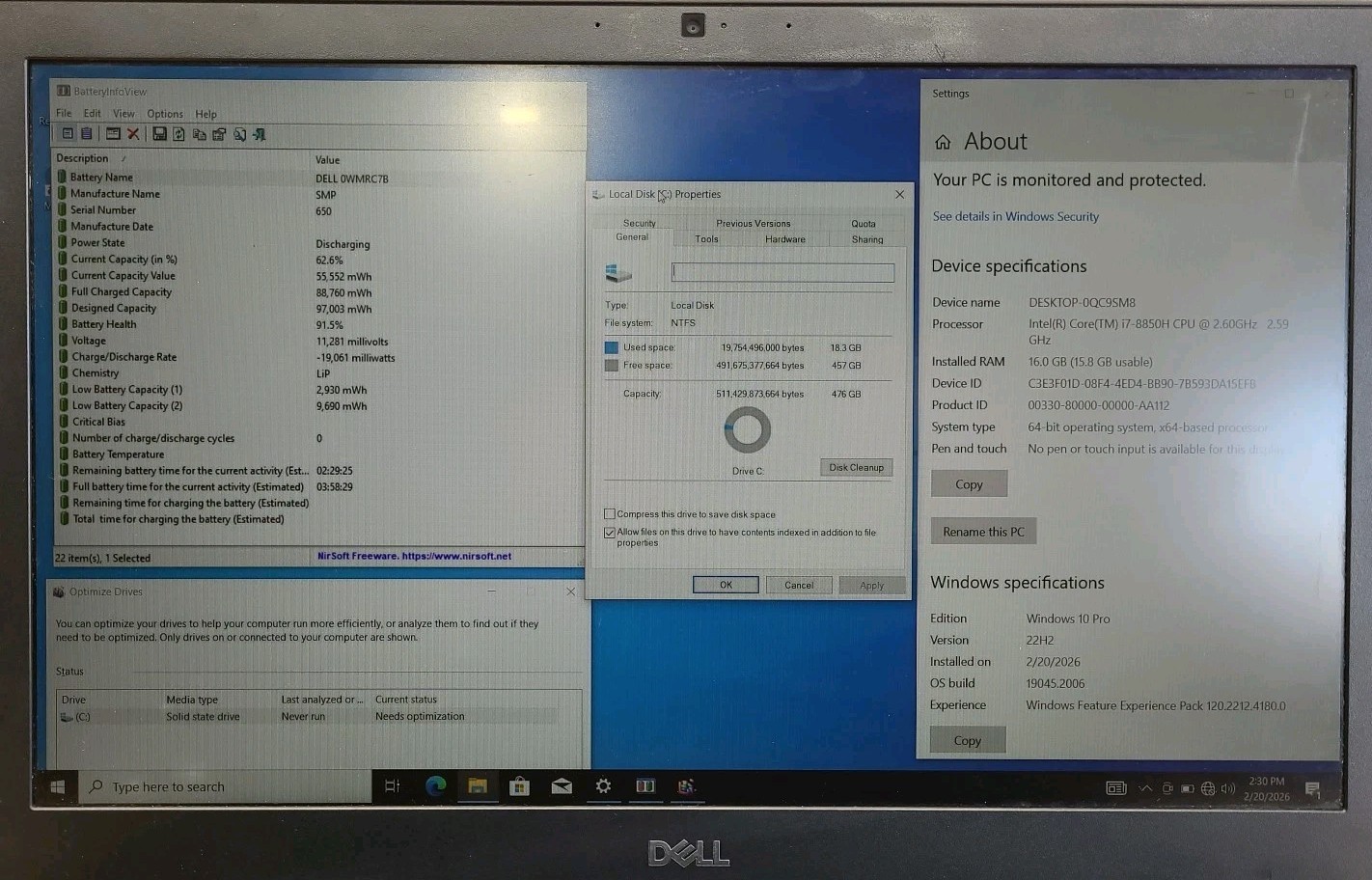 Dell Precision 7530, Intel Core i7-8850H @ 2.6GHz, 16GB RAM, 512GB SSD, W10P
