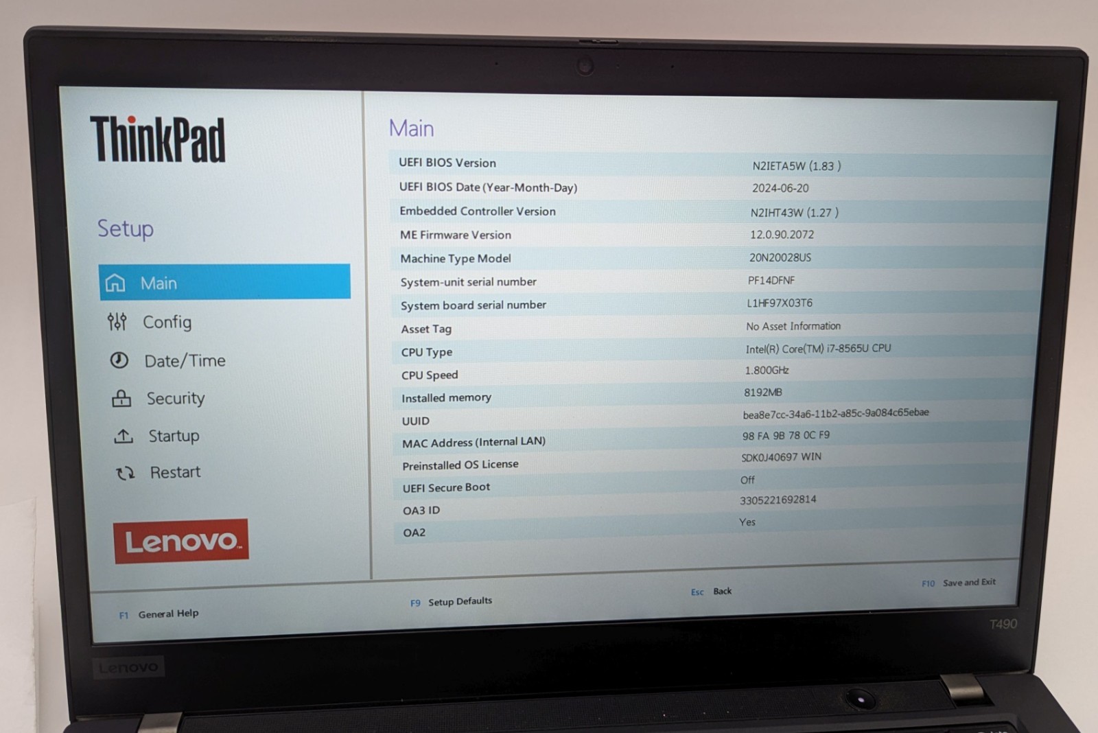 Incomplete Lenovo ThinkPad T490 14″ Laptop Intel Core i7-8565U 1.80GHz 8GB RAM