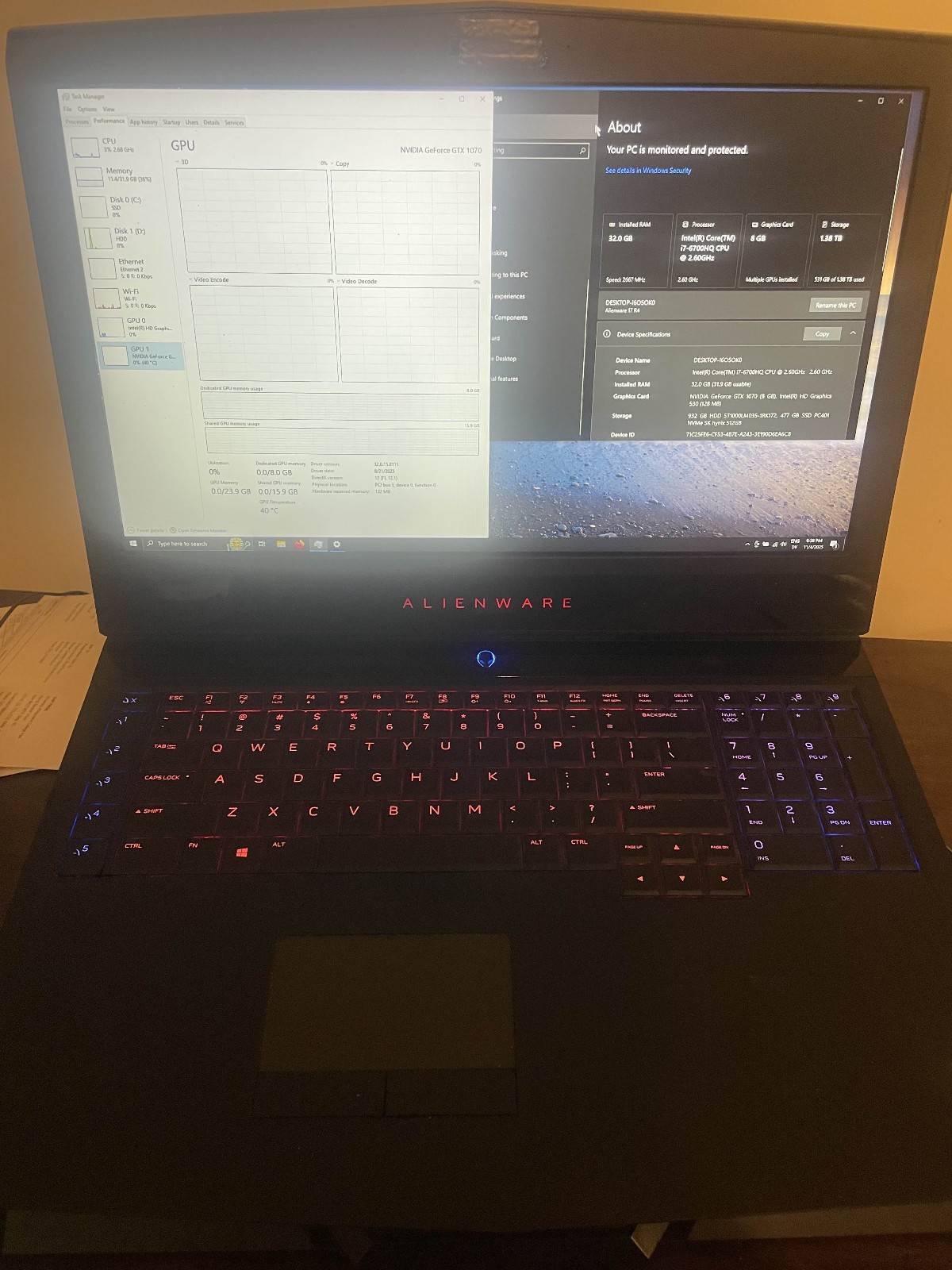 ALIENWARE 15 15.6in Gaming Laptop i7 4.1Ghz 32GB 1TB SSD GTX 1070 WIN 11