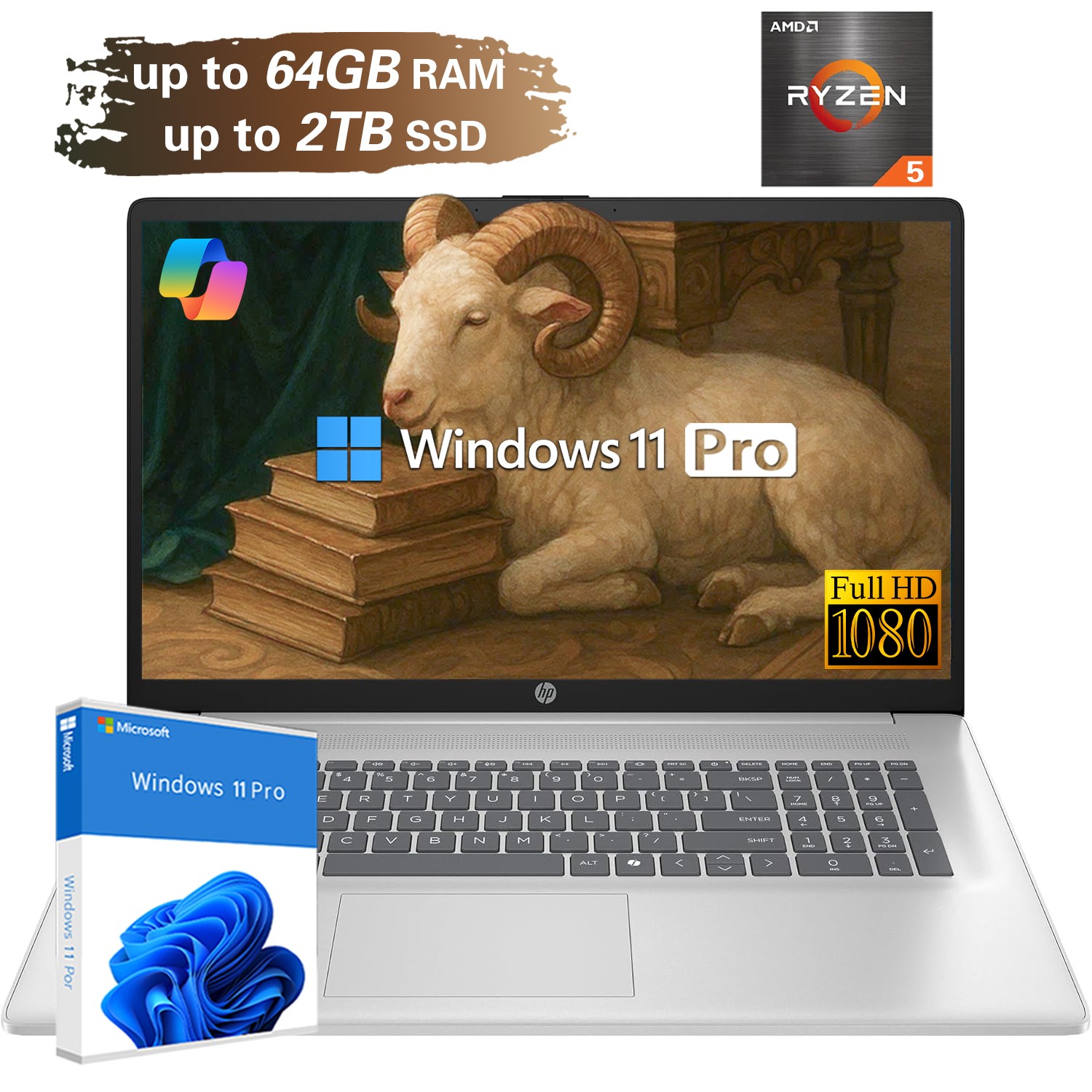 HP 17.3″ HD Touch Laptop AMD Ryzen 5-7430U computer 32GB RAM 1TB SSD Win11Pro