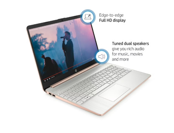 HP 15-EF2129WM 15.6” (256GB SSD AMD Ryzen 5 8GB RAM) Laptop – Gold – Acceptable