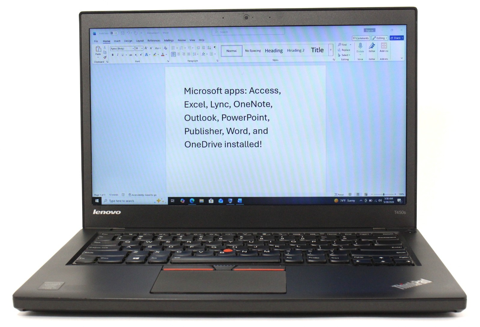 Lenovo Thinkpad T450S 14″ 2.3GHz i5-5300U 256GB SSD 8GB RAM Win 10 Pro ; 6181276