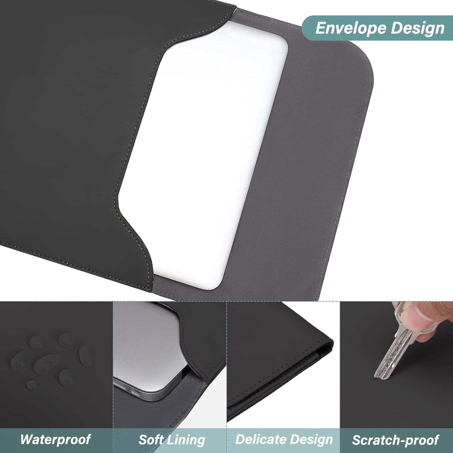 Black 13-13.3 Inch Laptop Sleeve Case for MacBook Neo 13, Pro, Air, Faux Suede