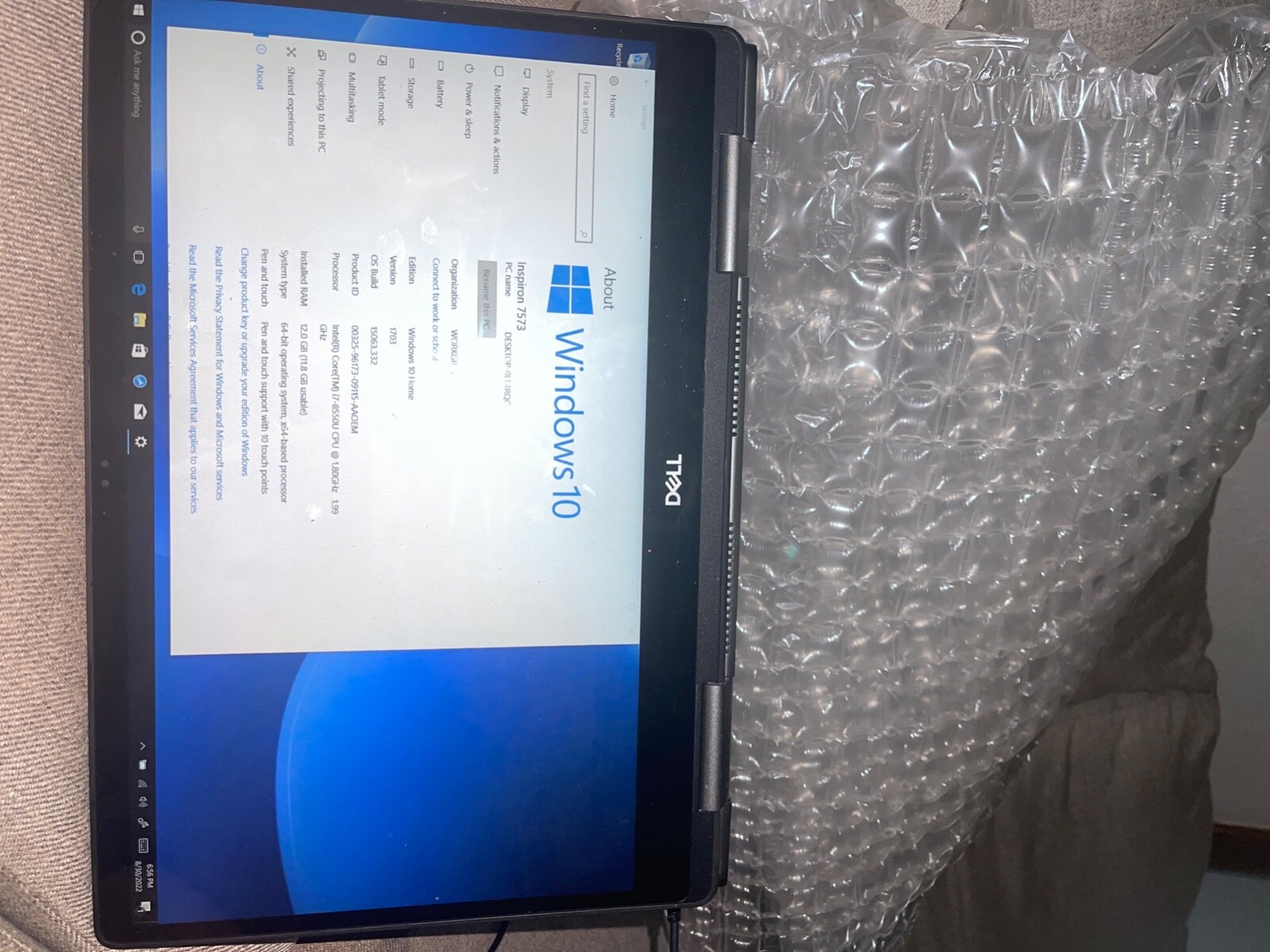 Dell Inspiron 15 2-in-1 7000 7573 – 15.6 FHD Touch – 8gen i7-8550U – 12GB – 2TB