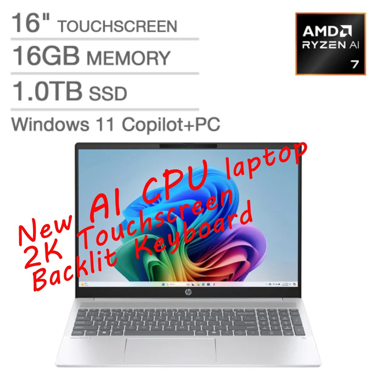HP Omnibook 5 16″ AI Touch 2K Laptop AMD AI 7 350 (Beat i7-13620H) 16GB 1TB💥New