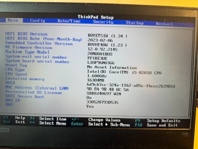 Lenovo ThinkPad E490 i5-8265U NO RAM NO O/S (No Charger Included)