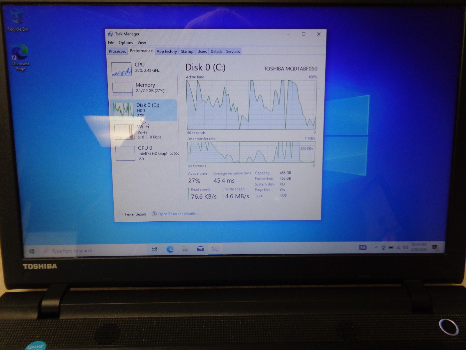 TOSHIBA SATELLITE C55-C5241 LAPTOP i5-5200U 2.20GHz 8GB RAM 15.6 Ethernet wifi