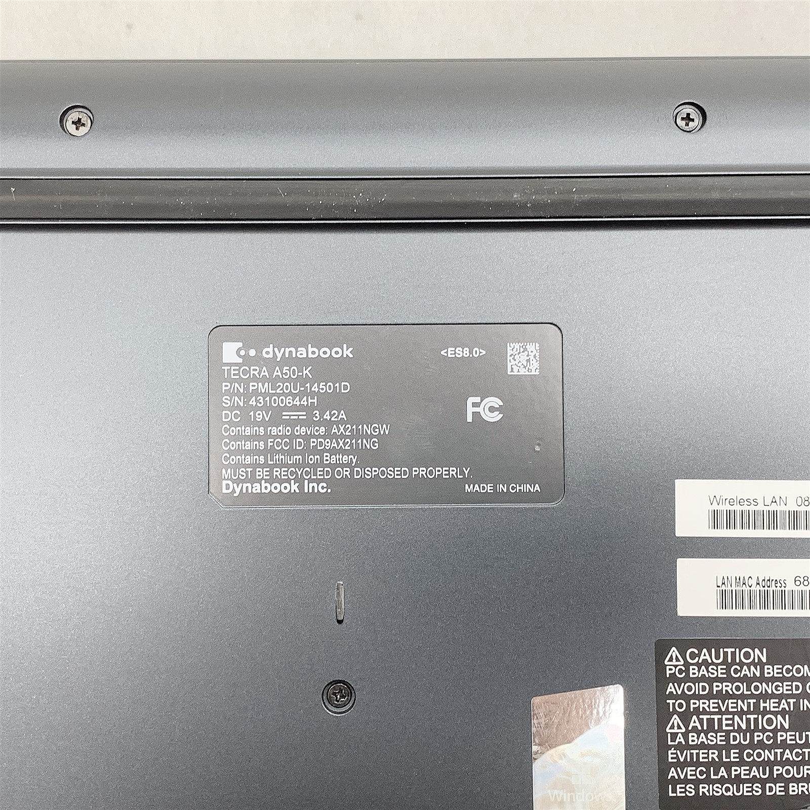 DynaBook Tecra A50-K Laptop Intel Core i7 1260p 2.10GHZ 15.6″ 8GB NO HDD Parts