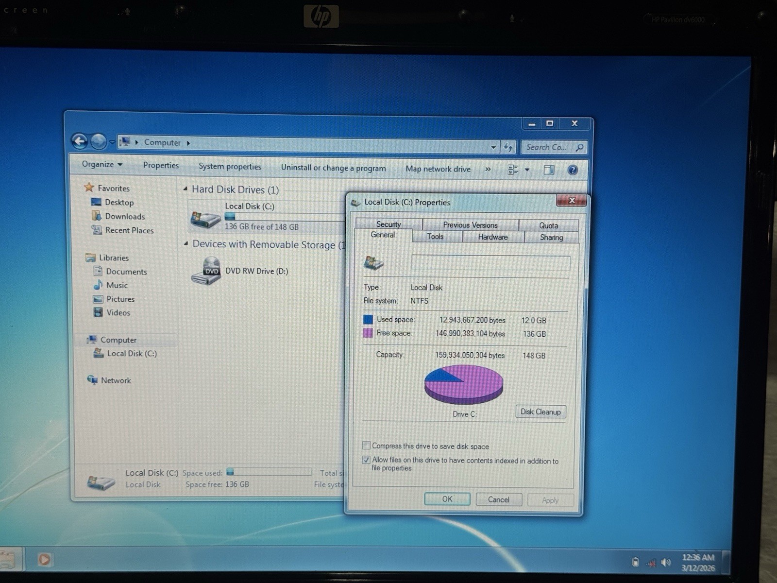 HP Pavilion DV6000 Laptop AMD Turion X2 TL-60 2GHz 2gb RAM 160gb HDD Windows 7