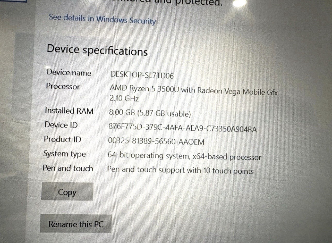 Hp Envy X360/ Ryzen 5 3500 U/ 8ram/ 256 SSD/Win 10pro/ Touch/ Charger Included