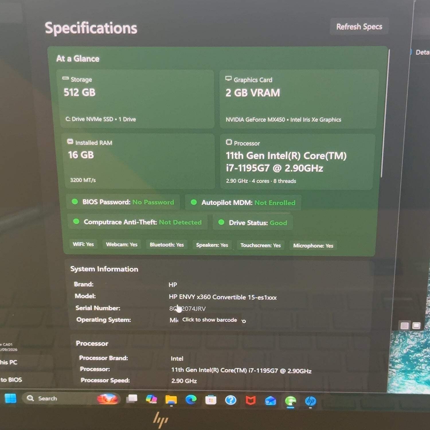 HP Envy x360 15M-ES1023DX 15.6″ i7-1195G7 2.9GHz 16GB 512GB SSD GeForce MX450