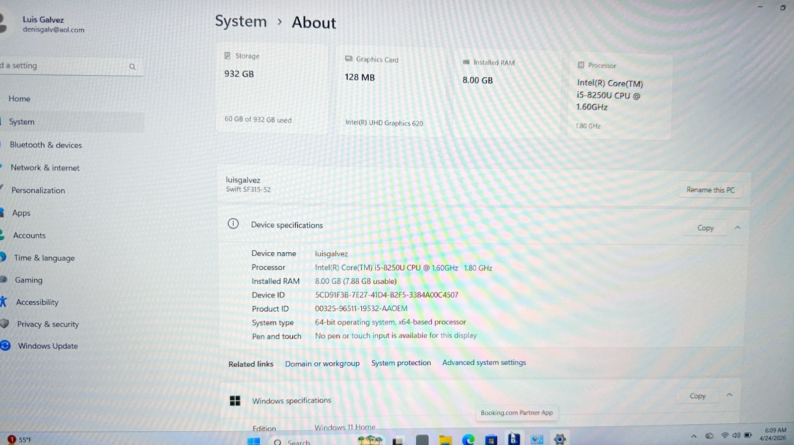 Acer Swift 3 14″ Intel Core i5 8th Gen. Processor Windows 11